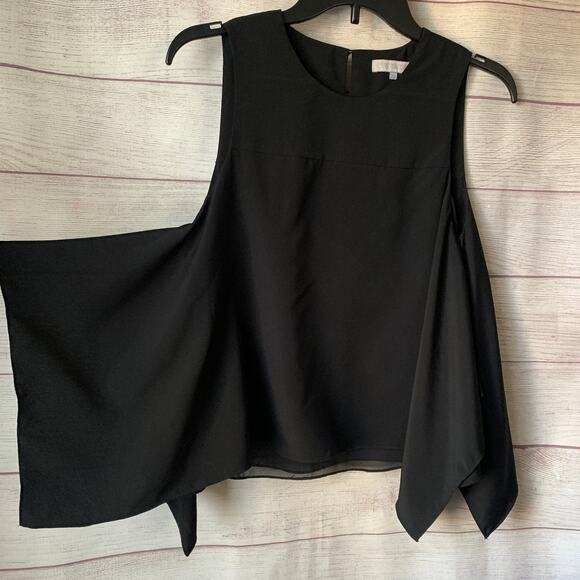 1. State Black Sleeveless Blouse Winged Asymmetrical Handkerchief Tiered Size XS - Picture 2 of 16
